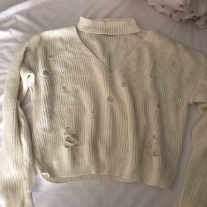 Distressed Cream Sweater